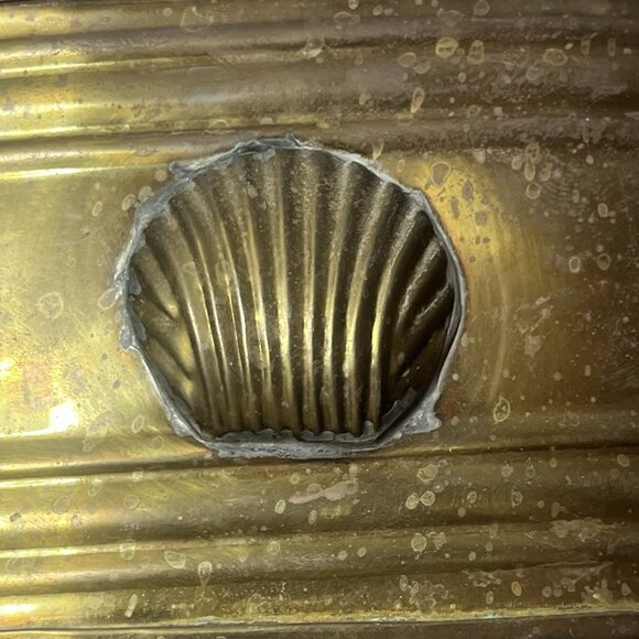 Small Brass Oval Planter Seashell Accent Handles Beautiful Patina 3” Tall Vtg - Picture 2 of 14